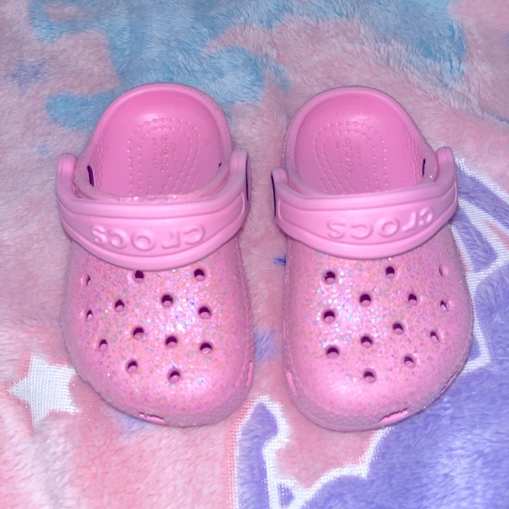 Pink Glitter Toddler Crocs 4c WORN ONCE